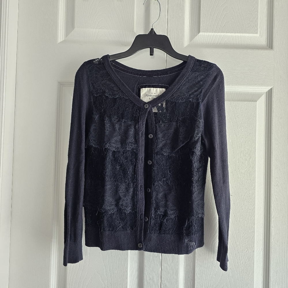 Abercrombie & Fitch Navy Lace Design Cardigan Sweater Size XS